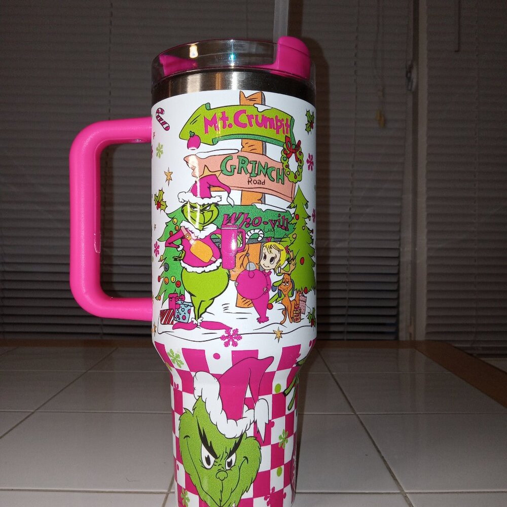 40 oz Grinch wrapped Stanley Quencher